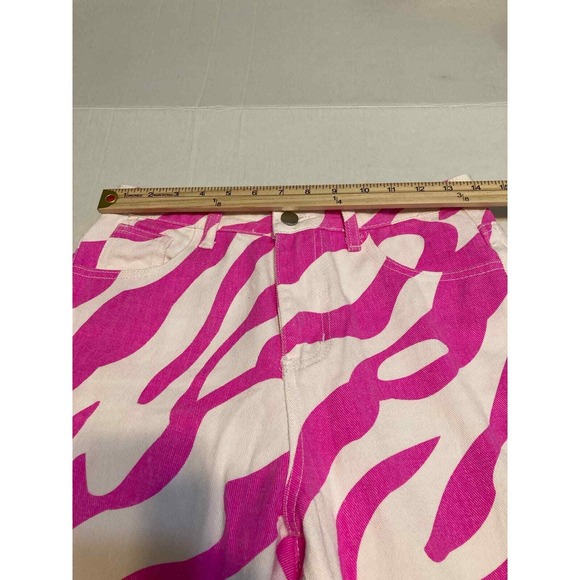 SHEIN Women S Pink White Zebra Print High Waisted Straight Leg Jeans - Picture 5 of 8